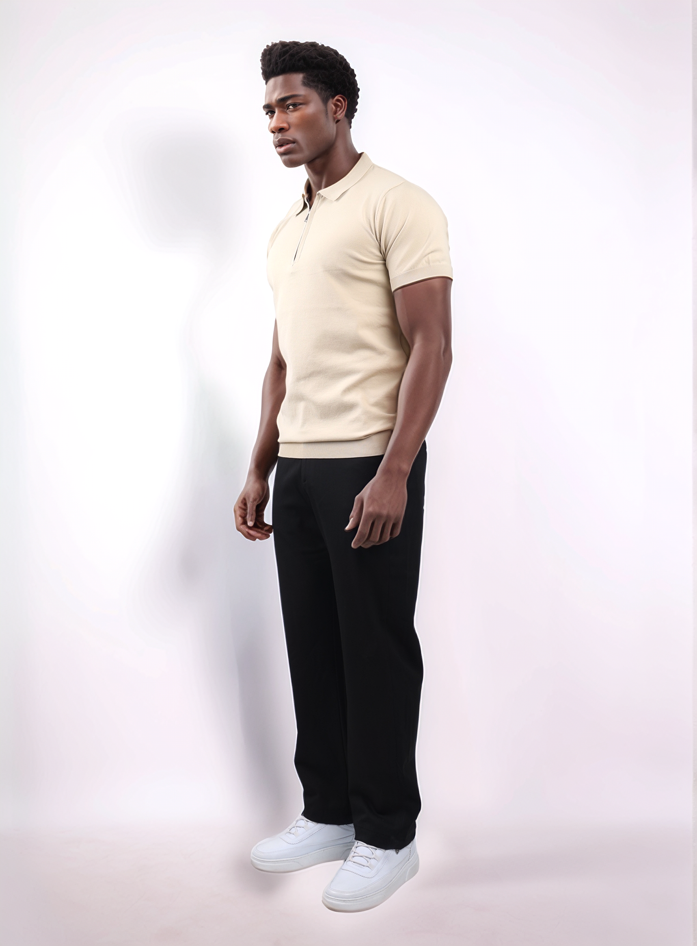 URBAN ZIPPER POLO SHIRT - BEIGE