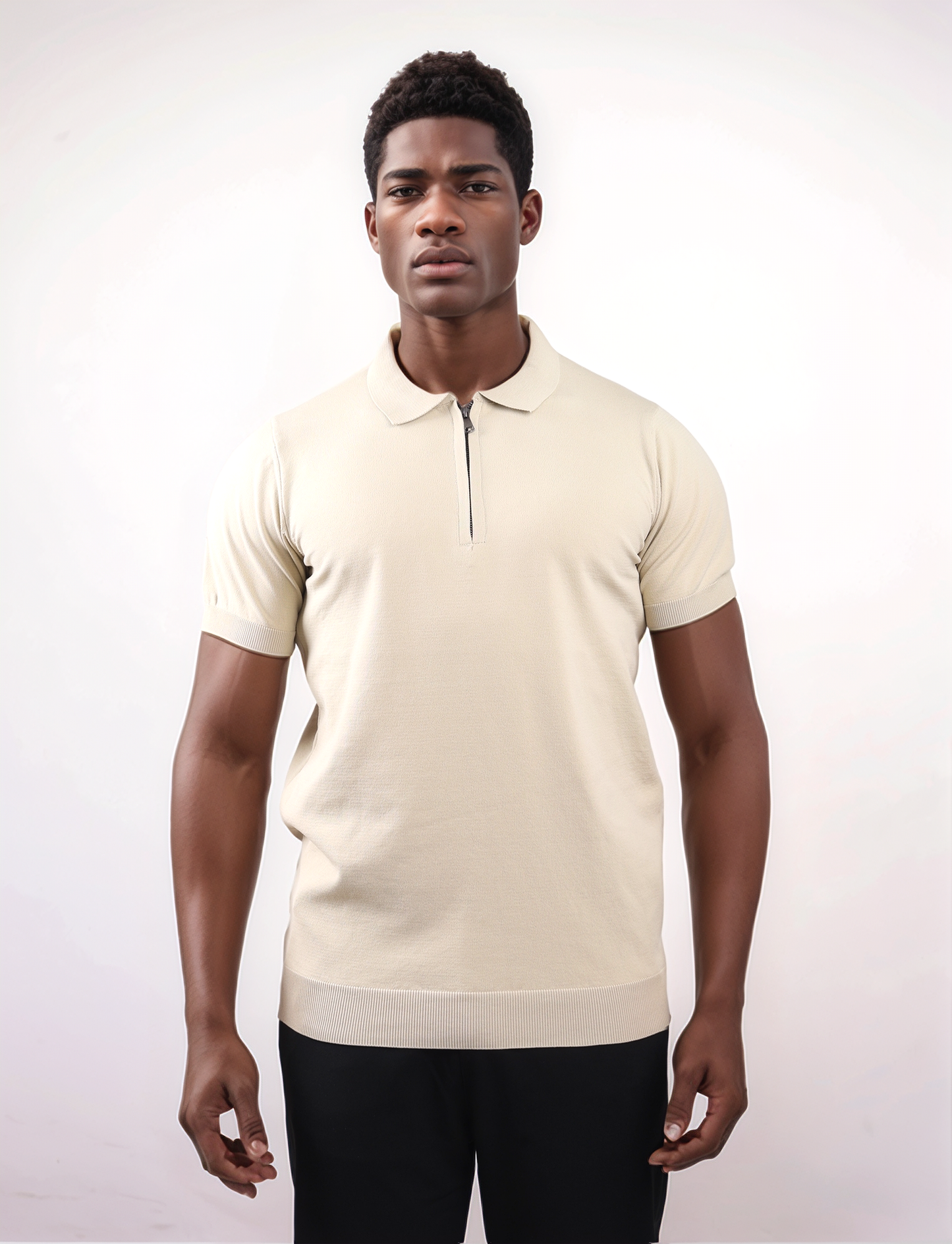 URBAN ZIPPER POLO SHIRT - BEIGE
