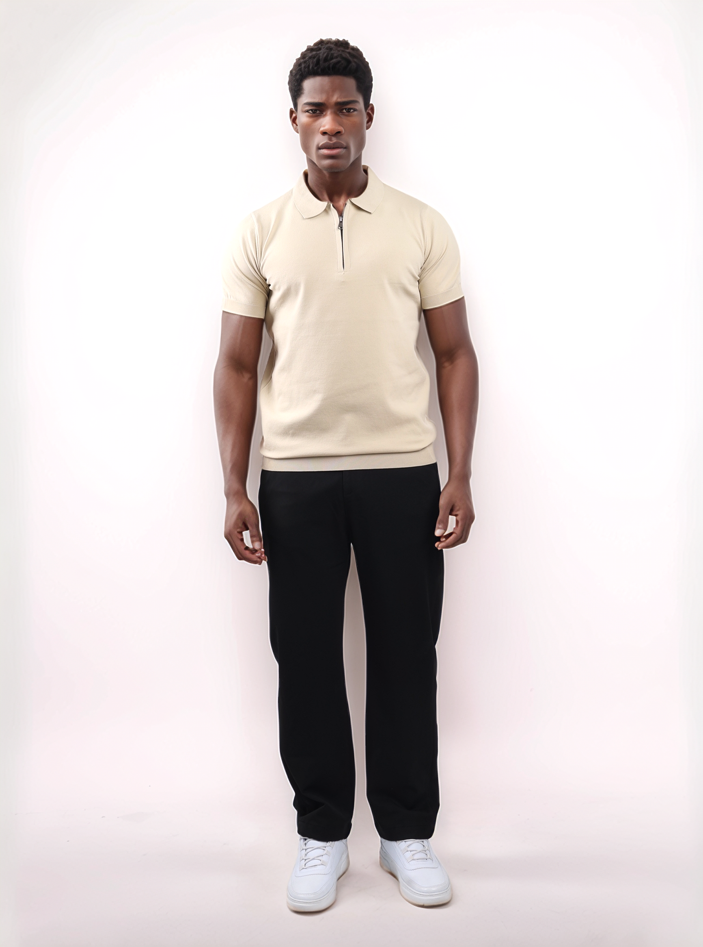 URBAN ZIPPER POLO SHIRT - BEIGE