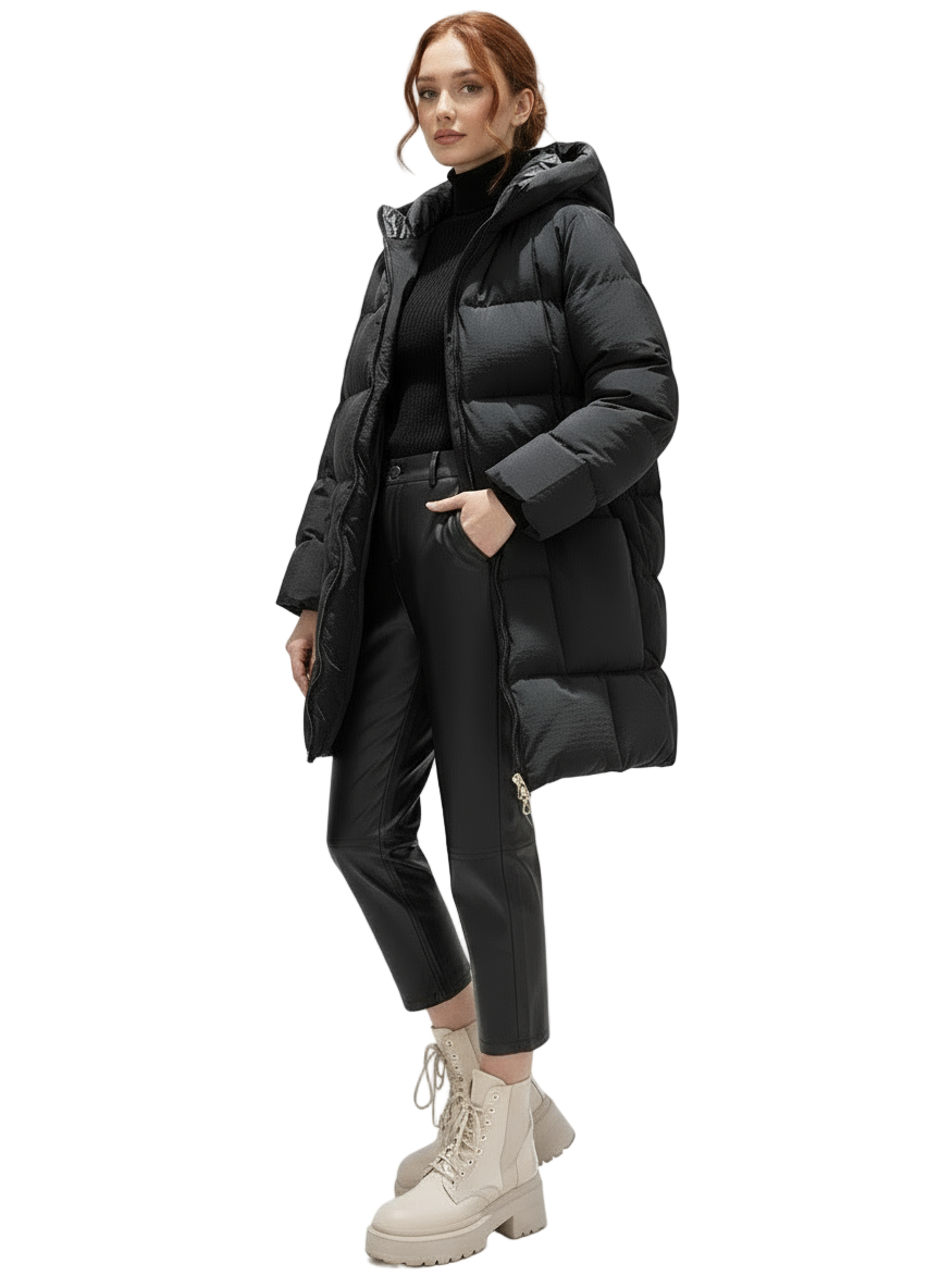 Long puff jacket- Black
