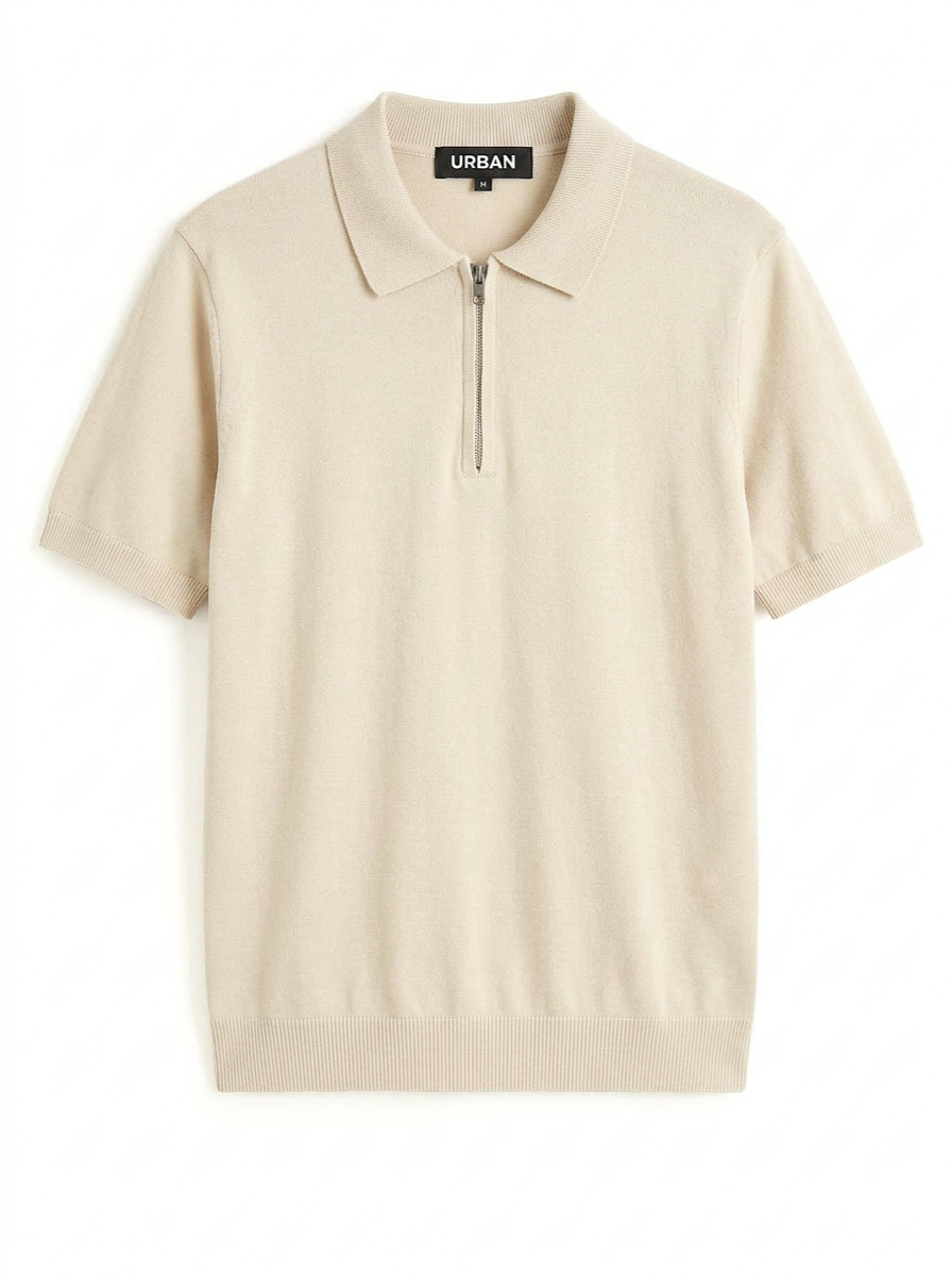 URBAN ZIPPER POLO SHIRT - BEIGE