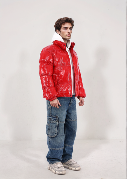 Shiny Red Puffer Jacket