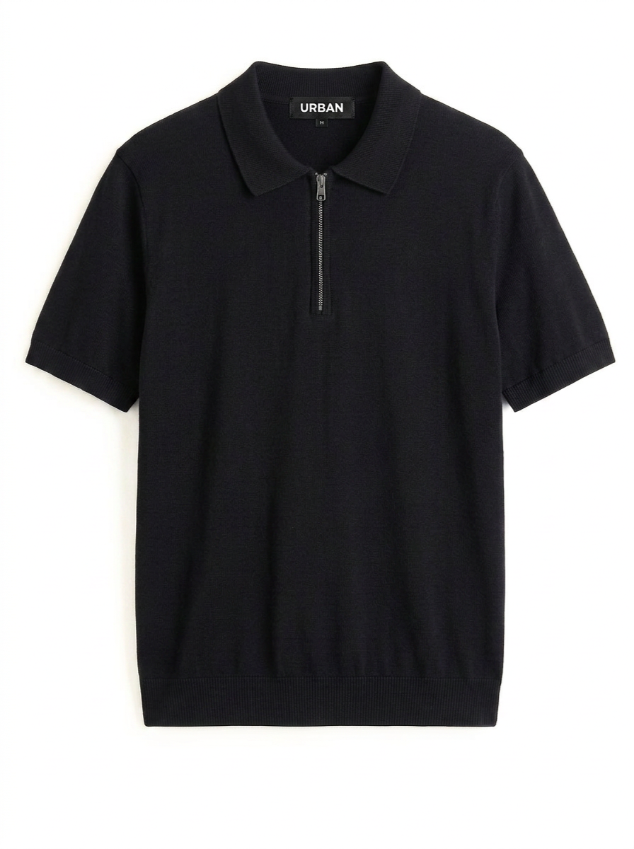 URBAN ZIPPER POLO SHIRT - BLACK