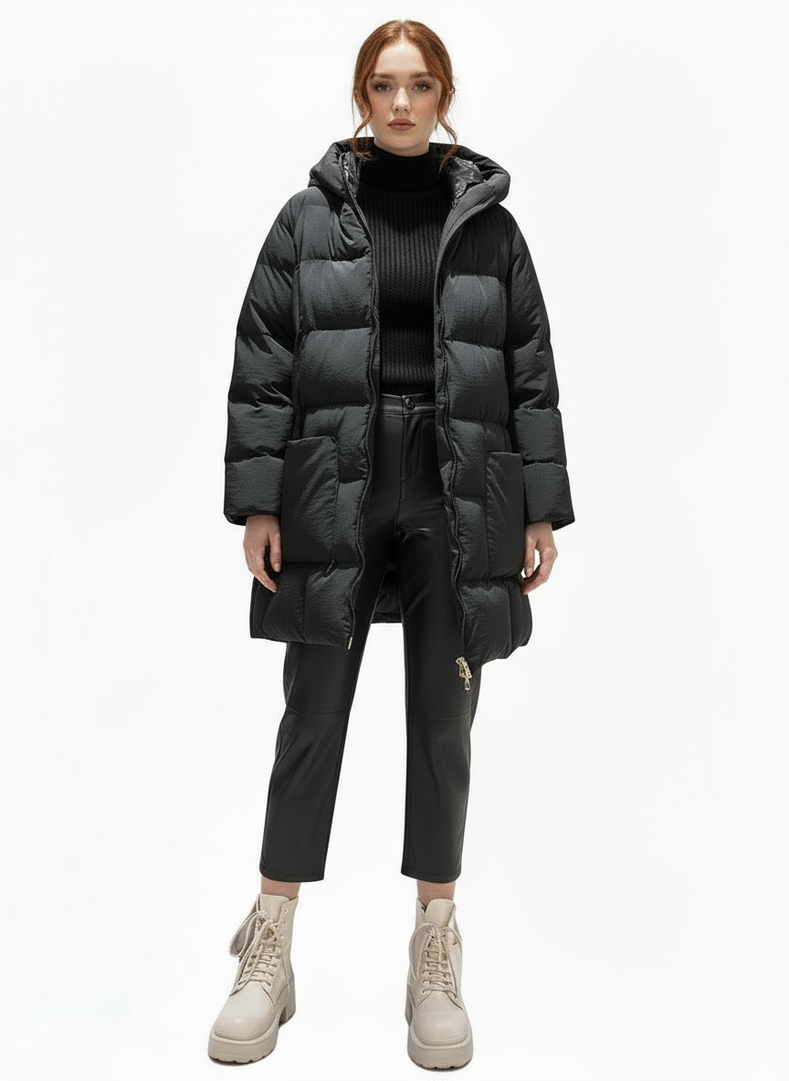 Long puff jacket- Black