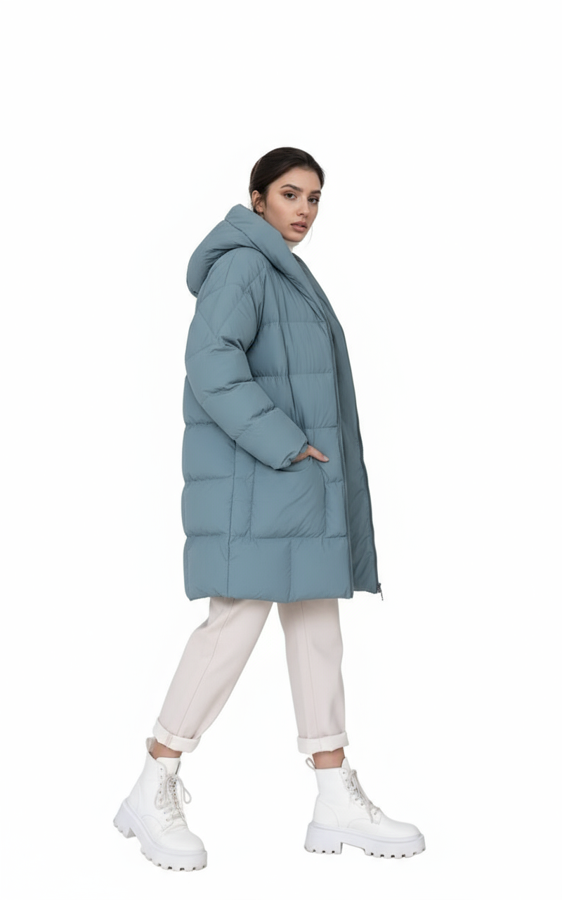Long puff jacket- Turquoise