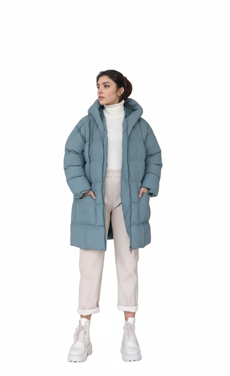 Long puff jacket- Turquoise